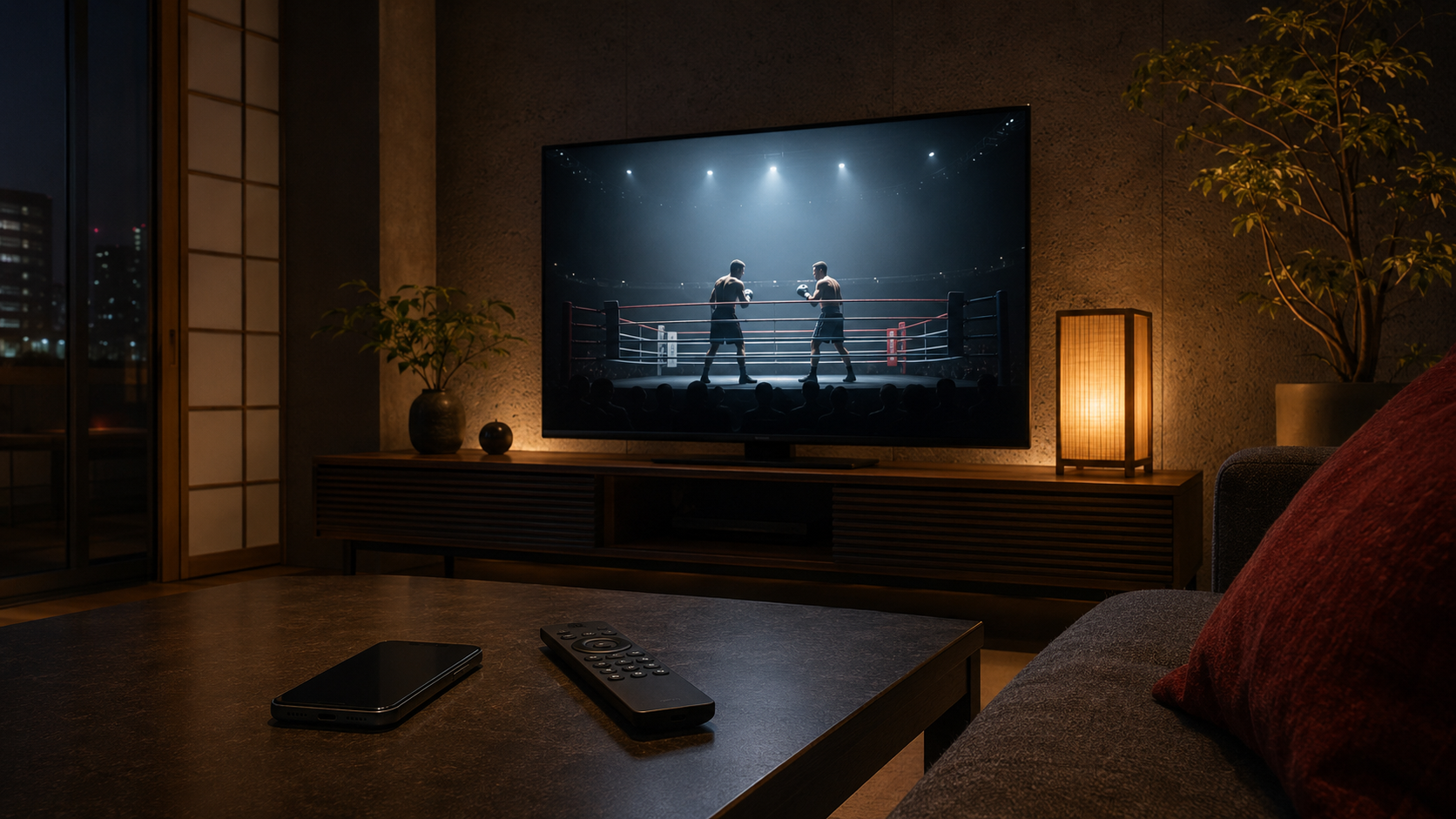 テレビでボクシング配信を楽しむイメージ